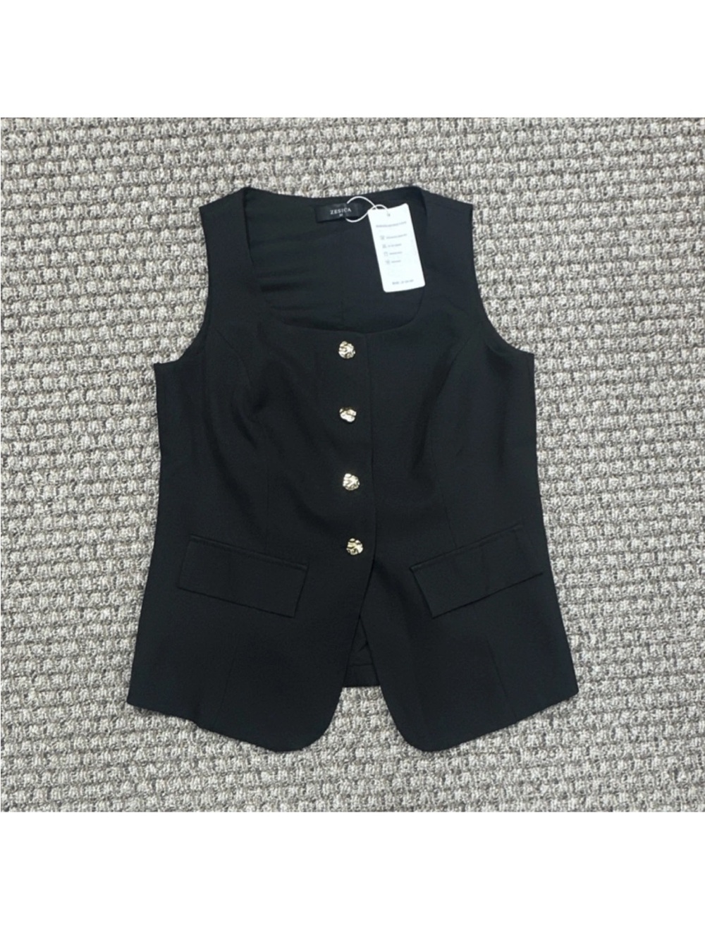 Sleeveless Black Button-Front Vest